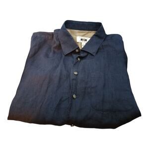 Joseph Abboud Navy 100% Linen Button Up Short Sleeve Shirt Men's Size XLT EUC